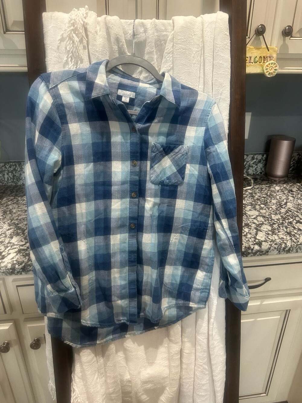 J.Jill Blue Plaid Long Sleeve Button-Up Flannel Shirt Women's XS Petite